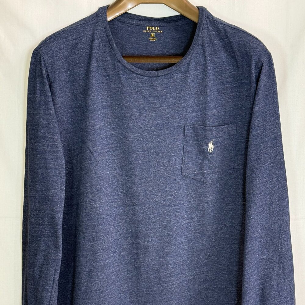 Ralph Lauren Polo Men's Crew Neck Long Sleeves w/ Pocket Shirt - Denim Blue - XL